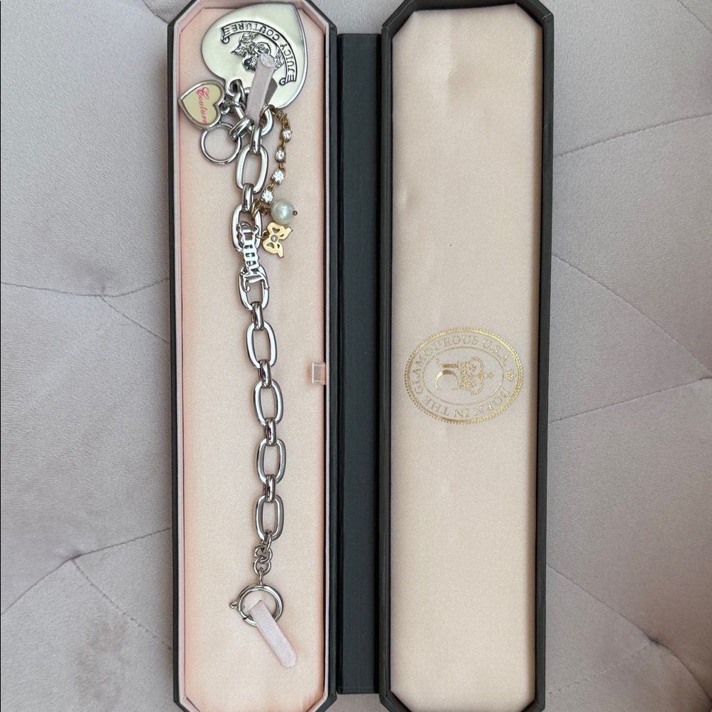Juicy Couture Silver Charm Bracelet with Gold Accents